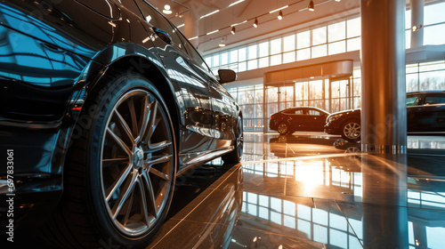 Panoramic view of a beautiful modern car showroom