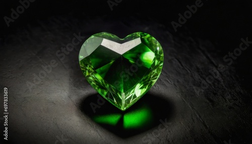 Green heart shaped diamond on black dark background