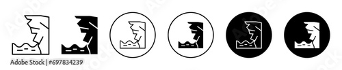 Cliff icon. adventure sport activity of climbing rock cliff of mountain alpine valley canyon landscape. hiking or climb rock cliff vector. landslide or stone erosion and down fall or collapse of cliff