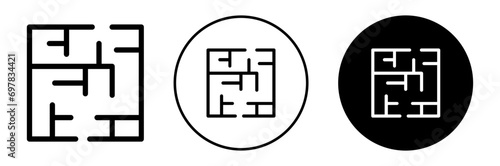 Maze icon. confusing and clueless wooden riddle maze puzzle mystery game activity. solving square labyrinth complex challenge symbol set. entry and exit geometric way of maze labyrinth vector sign