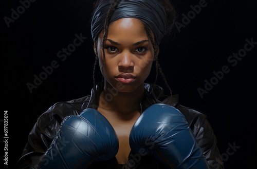 Young woman wearing boxing gloves