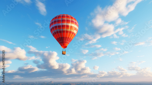 Hot air balloon in the sky. Fantastic adventure  flying in the skies. Can be used in travel or inspirational content  adventure themes  illustrating freedom  exploration  or peaceful journeys.