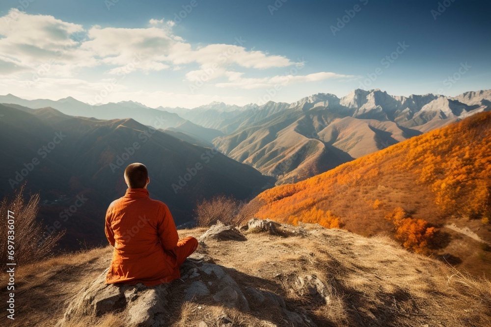 Meditation in mountains. Generative AI