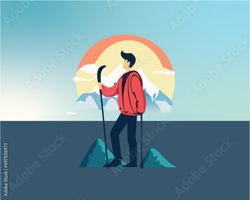 man hicking the mountains .Detailed illustration photo