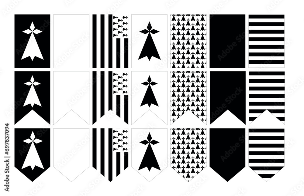 Festive set flags with the image of the flag of Breton and ermine. France, celebration in Breton. Vector illustration
Festive set flags with the image of the flag of Breton and ermine. France, celebration in Breton. Vector illustration