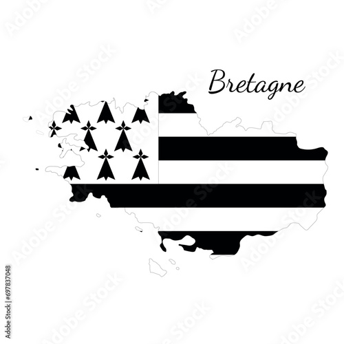 Flag of Breton on a map of Breton. France vector illustration
