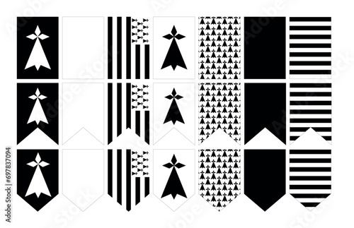 Festive set flags with the image of the flag of Breton and ermine. France, celebration in Breton. Vector illustration 
