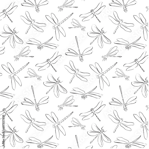 Vector grunge seamless pattern with dragonflies