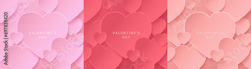 Set backgrounds for Valentine's day. Pastel and rose pink, red backdrops for cosmetic product display.Background from hearts.Template for flyer,greeting cards,web,banner,poster for february 14.Vector
