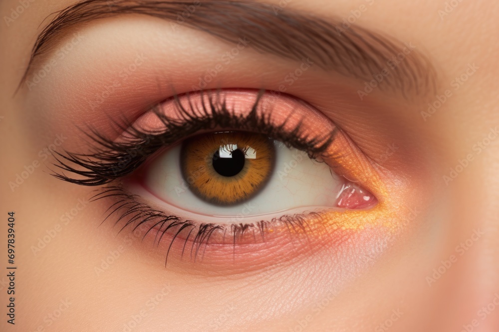 Eye with peach makeup and pink eyeshadow Eye with peach makeup and pink eyeshadow