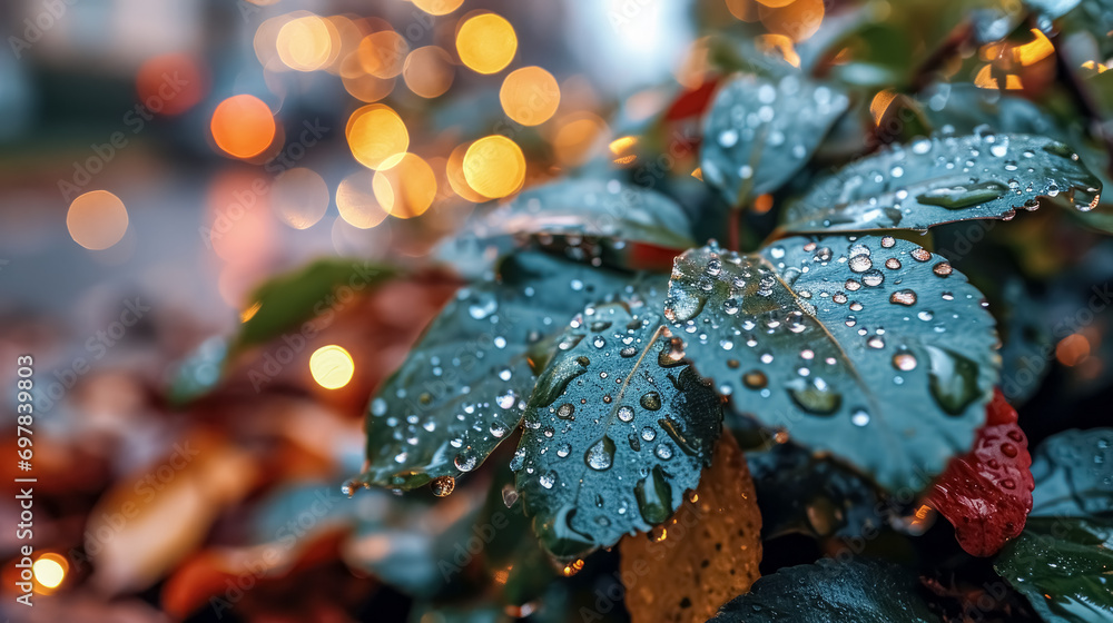 Water drops on green leaf. Nature background. Selective focus. Macro shot with shallow depth of field. Natural background. Water drops on green leaf. Nature background. Selective focus. Macro shot with shallow depth of field. Natural background.
