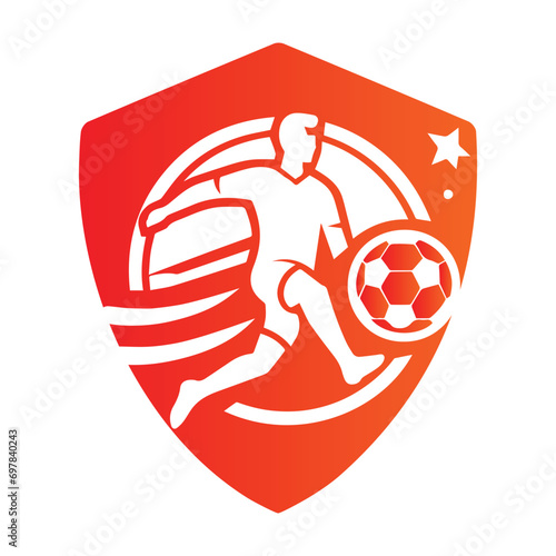 Football Player With Football And Stars Inside Shape of Shield Vector Illustration