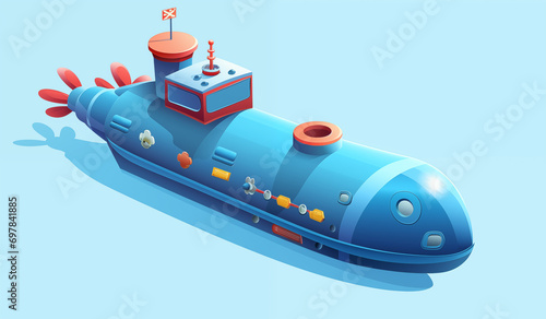 Submarino azul isolado - Ilustração criativa no estilo cartoon photo