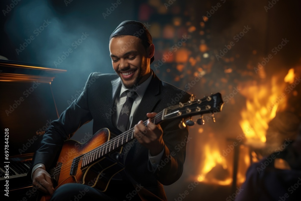 Obraz premium Harmony in improvisation: soulful and dynamic realms of jazz style, a melodic journey through the expressive evolution of rhythm, blues, swing, and the rich tapestry of improvisational creativity