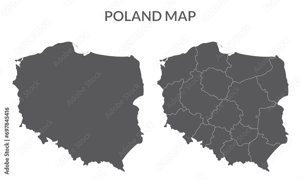 Poland map. Map of Poland in set in grey color