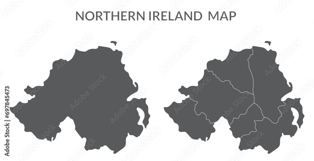 Northern Ireland map. Map of Northern Ireland set in grey color