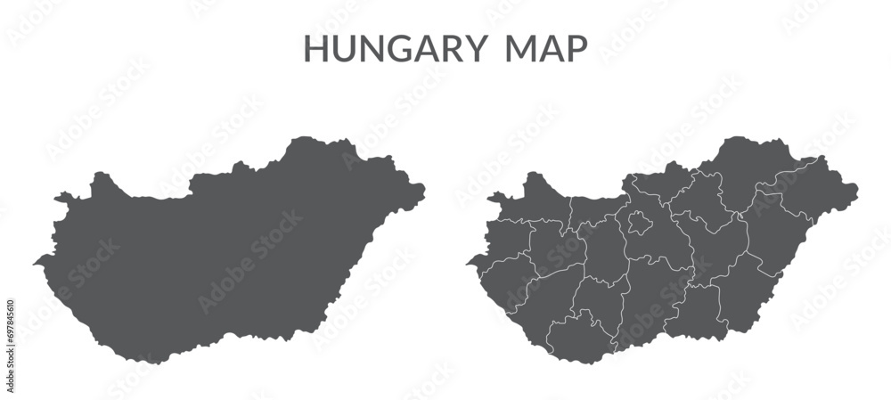 Hungary map set in grey color
