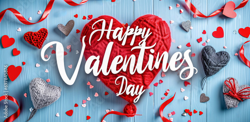Valentine's day greeting card.  Valentines day background with hearts and typography of happy valentines day text