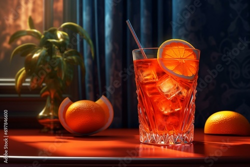 Orange cocktail with a bitter-sweet Campari drink - digital illustration with a 3D render. Generative AI photo