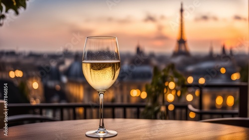 Baikal wine in Paris. Eiffel Tower in the background photo