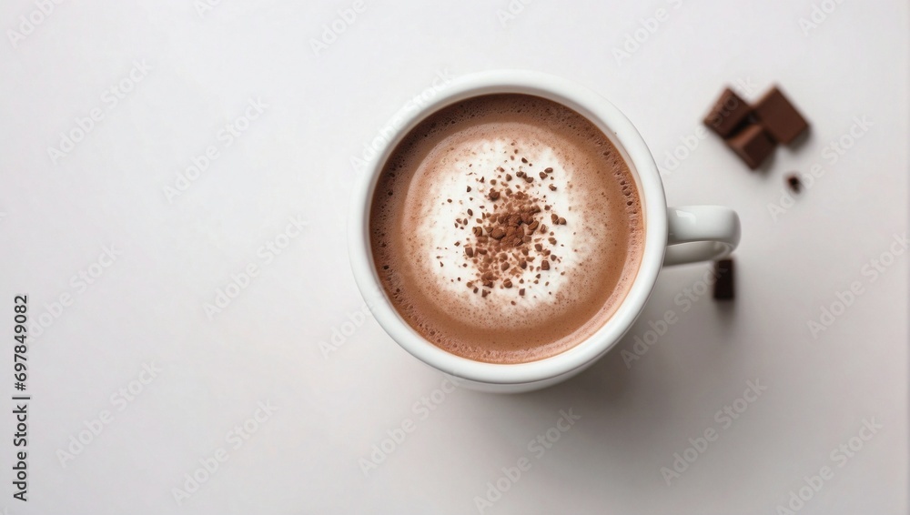 Isolated White Background, Top View Hot Chocolate in Cup, Studio Shot Isolated White Background, Top View Hot Chocolate in Cup, Studio Shot