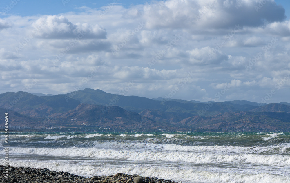 Obraz premium view of the Mediterranean Sea and the mountains of Cyprus during a storm 1