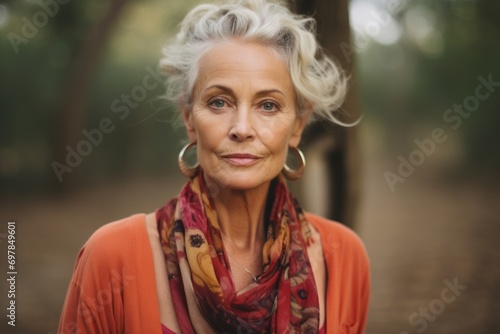 Portrait of a beautiful senior woman in the park. Soft focus.