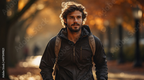Man leading a healthy lifestyle in the forest at sunset © Daniel