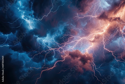 Electric storm, lightning energy, abstract chaos, dynamic patterns.