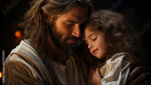 Little girl in Jesus Christ's arms