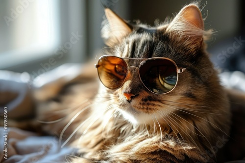 Cat with elegance, business chic, designer shades, executive look.