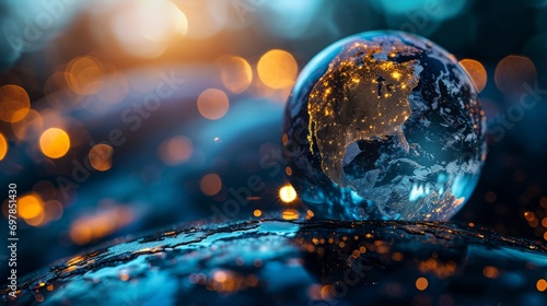 abstract holographic world globe with many connection points symbolizing social media and life for business wallpaper background. Generative AI