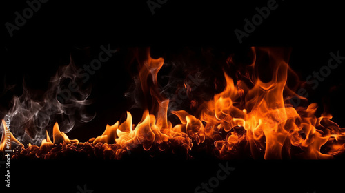 Fire flames on black background. For art work design, banner or backdrop. Flames against a black background. Fire concept. dangerous concept. Art concept. Wave concept. Flame concept. Background conce © IC Production