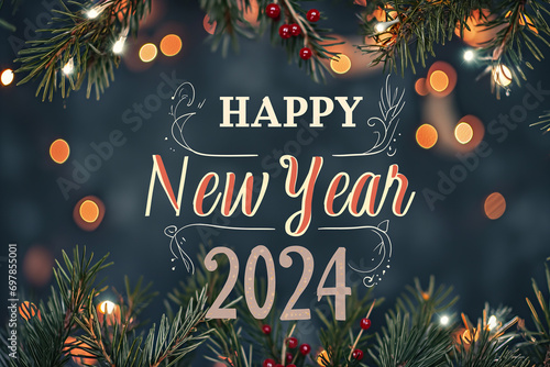 New Year themed banner with the words  Happy New Year  Greeting Card