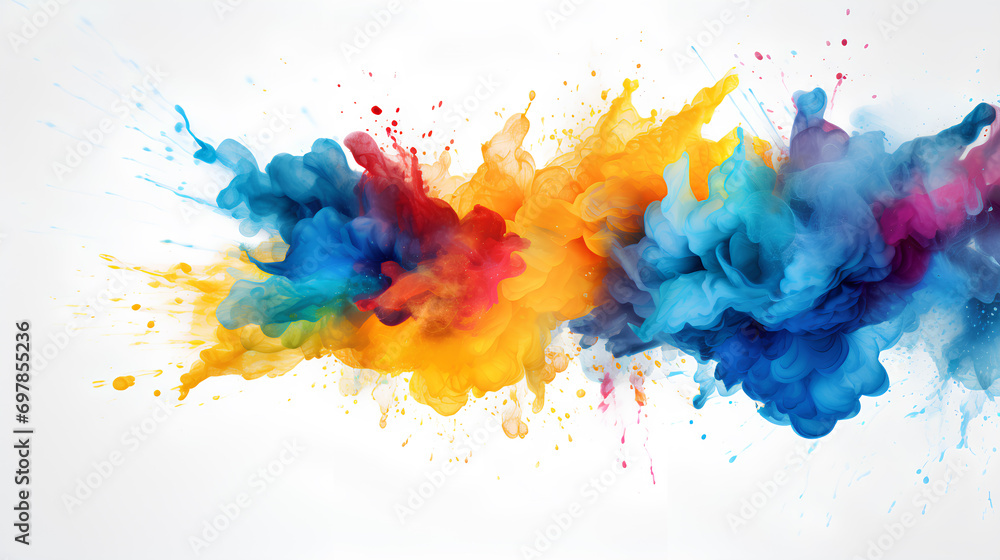 Fototapeta premium colorful ink splatter on white background - abstract color explosion - Generative AI