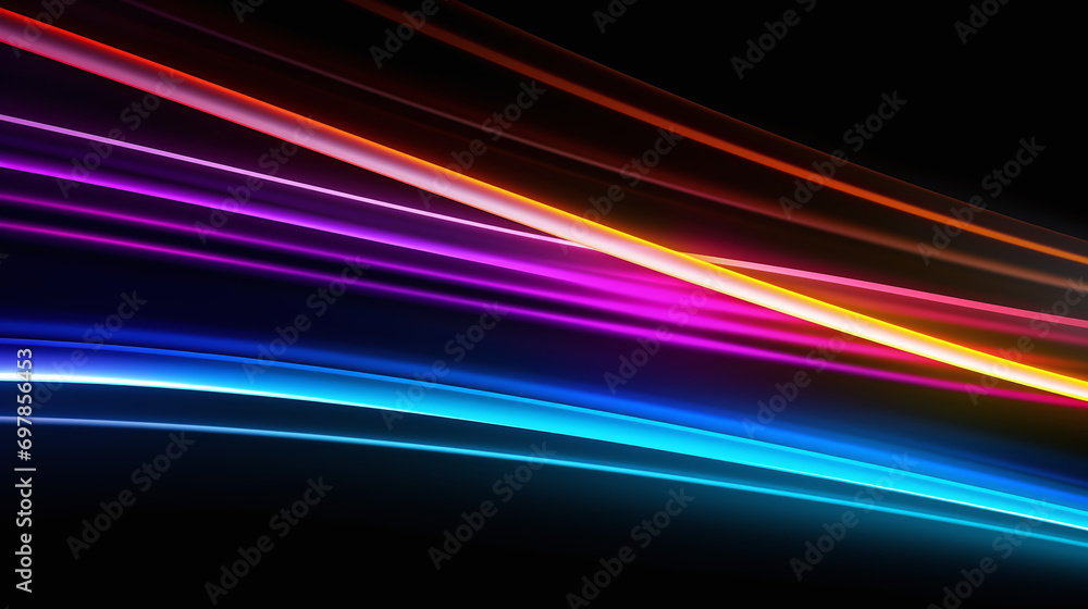 Isolated colorful neon lines on a black background. Abstract colorful neon background