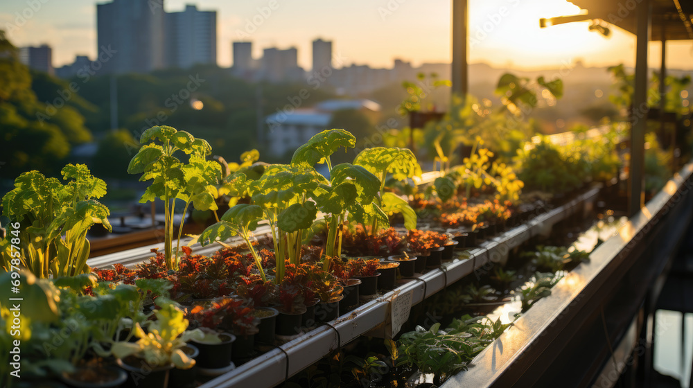 Green Roofs: Urban Farming in the Cityscape - obrazy, fototapety, plakaty 