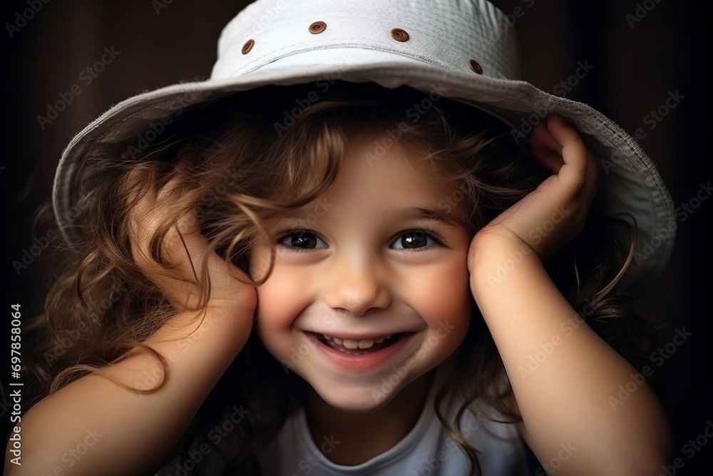 Portrait of a cute little girl in a hat on a dark background Portrait of a cute little girl in a hat on a dark background