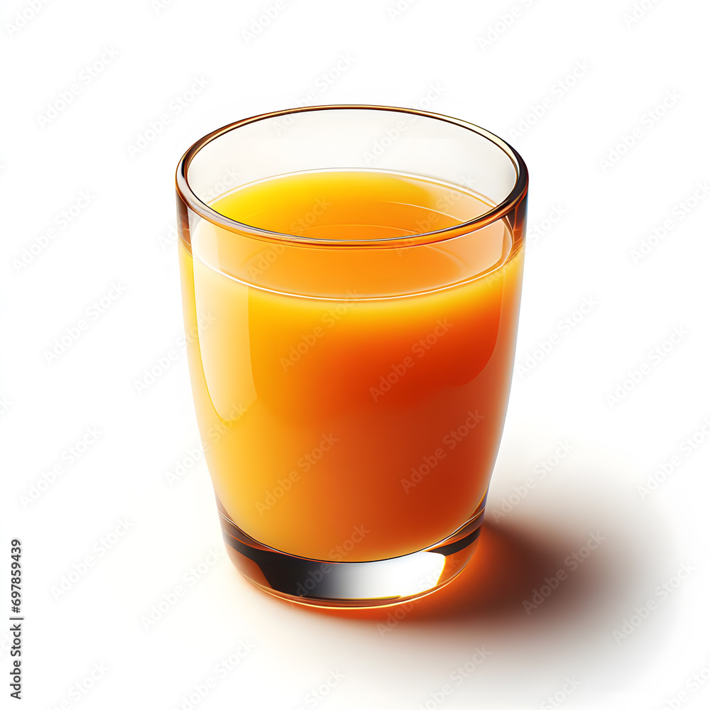 Fresh orange juice in a glass with a slice of orange and leaves Fresh orange juice in a glass with a slice of orange and leaves