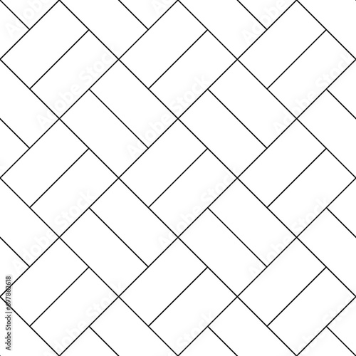 Brick parquet seamless pattern. Repeating rectangles slab surface. Tiling repeat floor. Repeated paving grid for design prints. Black masonry plank isolated on white background. Vector illustration photo