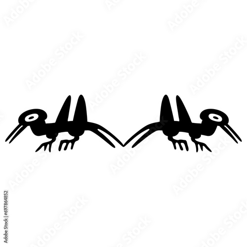 Symmetrical animal design with two stylized birds. Native American design of Nazca Indians from ancient Peru. Black and white silhouette. photo