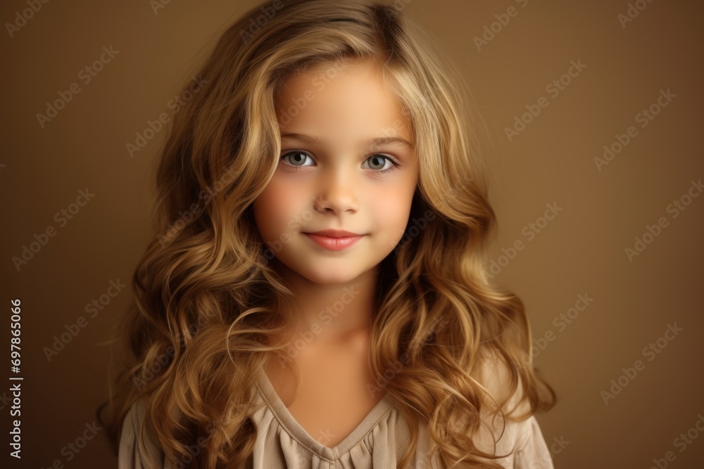 Portrait of a beautiful little girl with long curly hair. Studio shot. Portrait of a beautiful little girl with long curly hair. Studio shot.