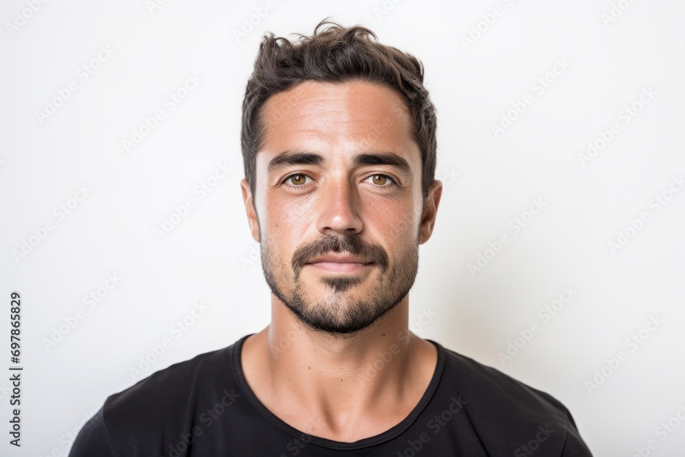 Portrait of handsome young man with beard and mustache looking at camera Portrait of handsome young man with beard and mustache looking at camera