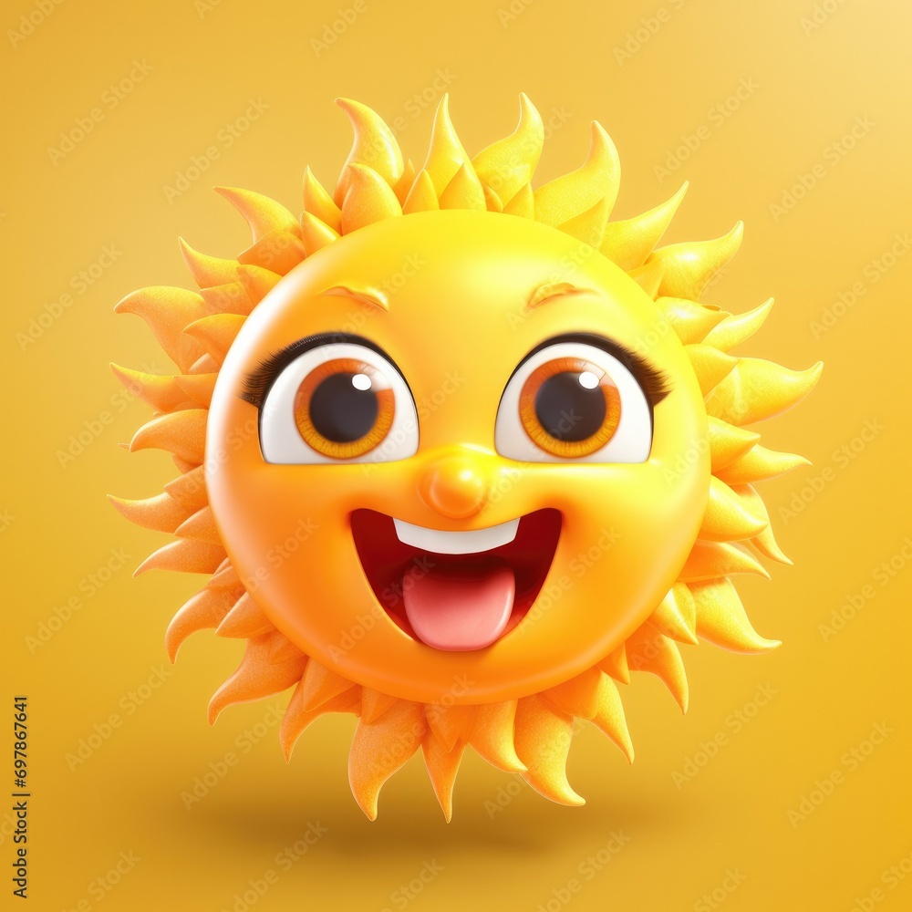 Fototapeta premium Cute Cartoon Sun Weather Character with Big Eyes 