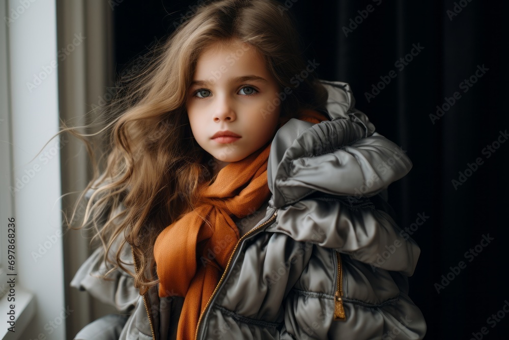 portrait of a beautiful little girl with long hair in a warm coat portrait of a beautiful little girl with long hair in a warm coat