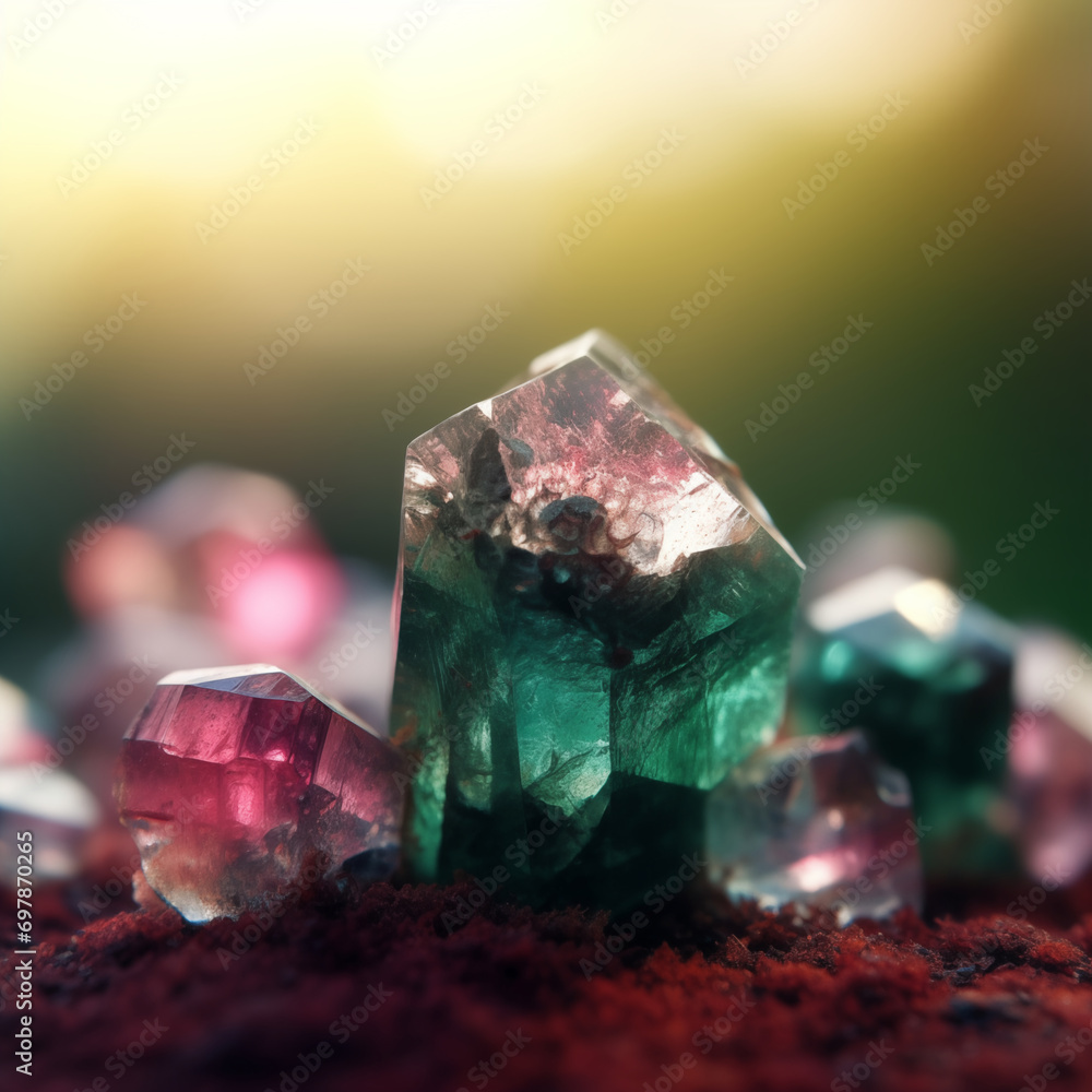 Beautiful and Natural Tourmaline Crystal Clusters with Light Nokeh Background