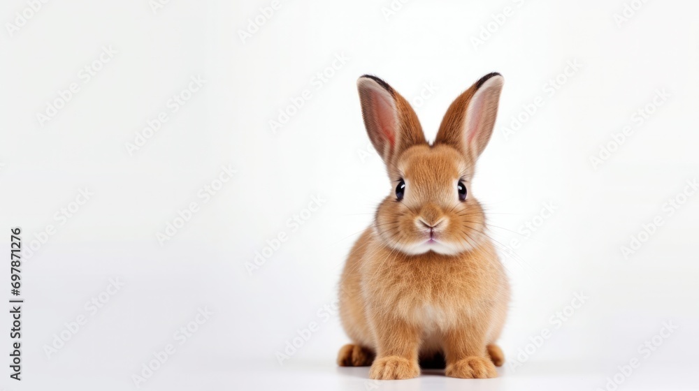 Obraz premium cute animal pet rabbit or bunny brown color smiling and laughing isolated with copy space for easter background, rabbit, animal, pet, cute, fur, ear, mammal, background, celebration, generate by AI