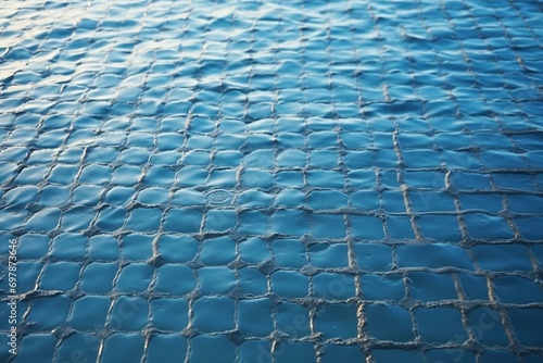 Abstract background of ecological science with absorbent grid on the sea or ocean surface to clean pollution. Generative AI