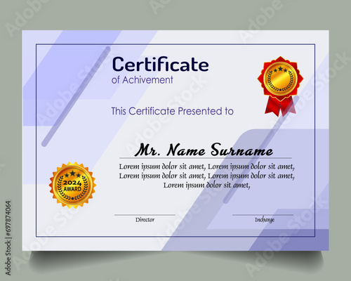 Certificate of achievement template set with gold badge and border, Appreciation and Achievement Certificate Template Design. Elegant diploma certificate template