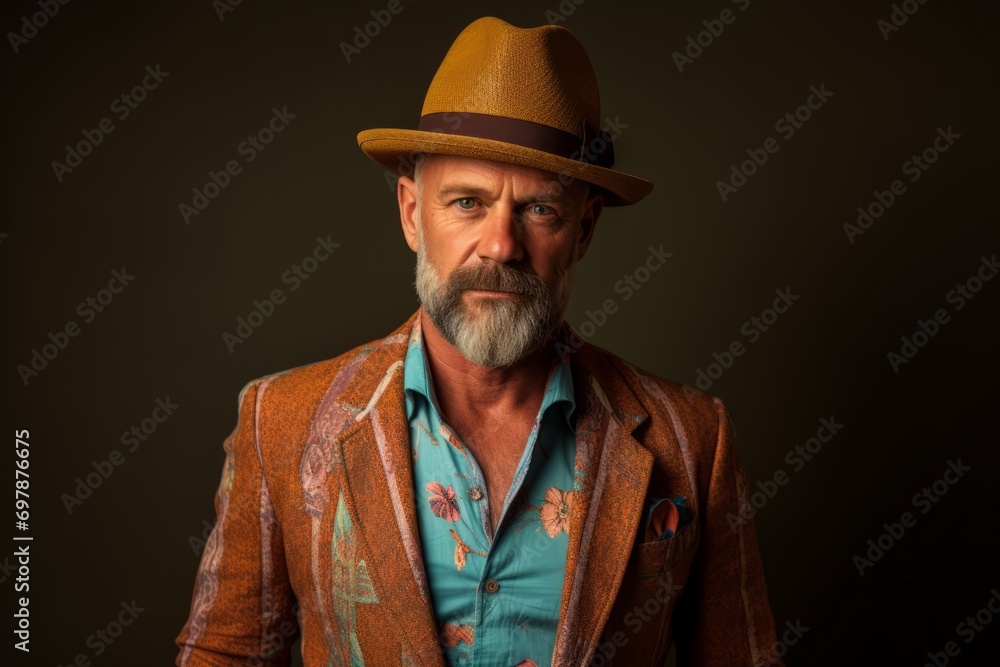 Portrait of a stylish senior man with a beard and hat. Portrait of a stylish senior man with a beard and hat.